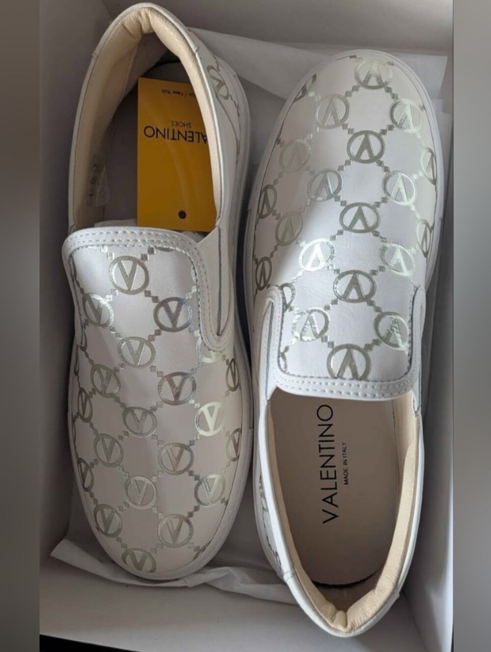 Mario Valentino White Slip-On Sneakers with Gold Monogram - Picture 4 of 4